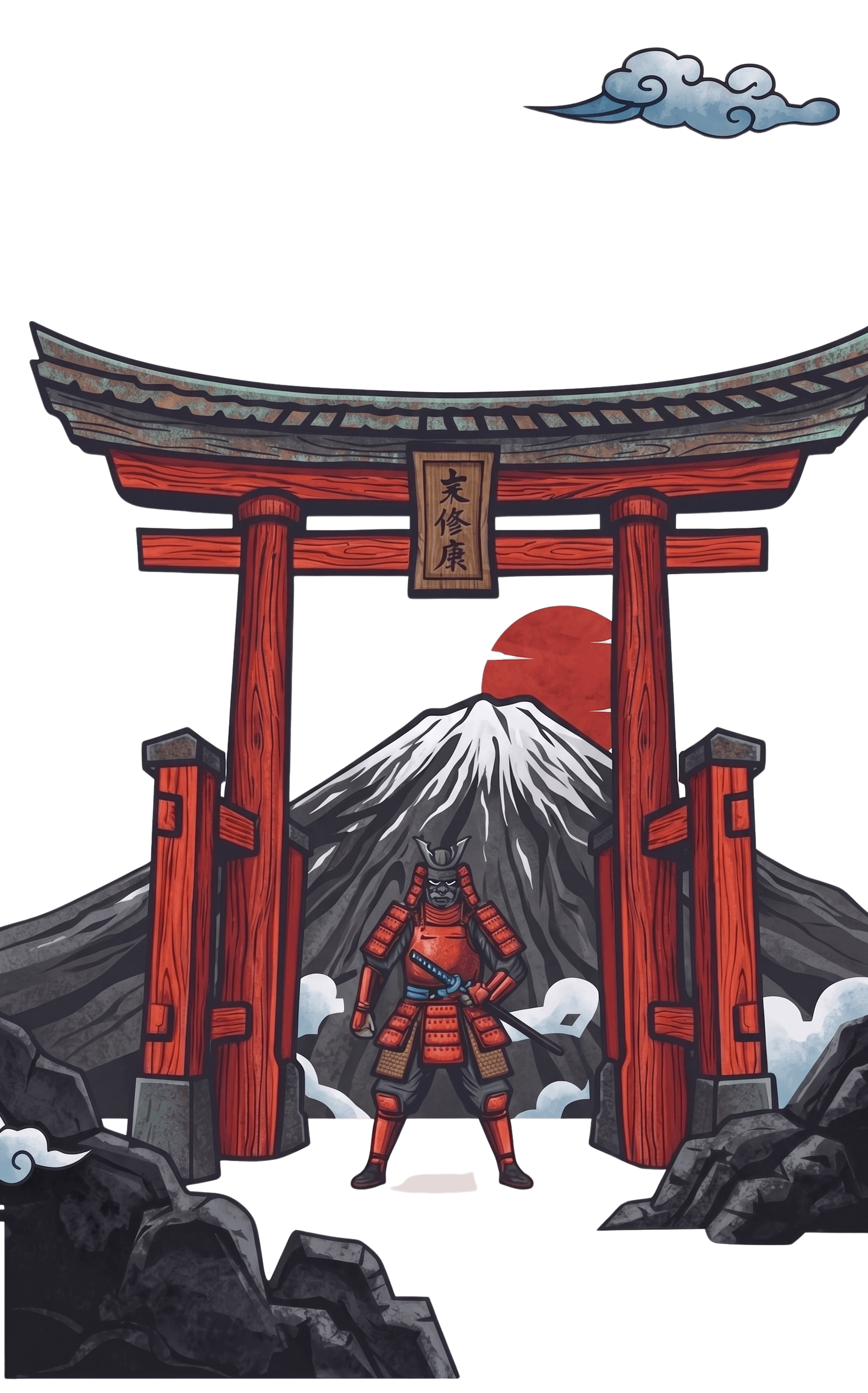 Japanese samurai and torii gate